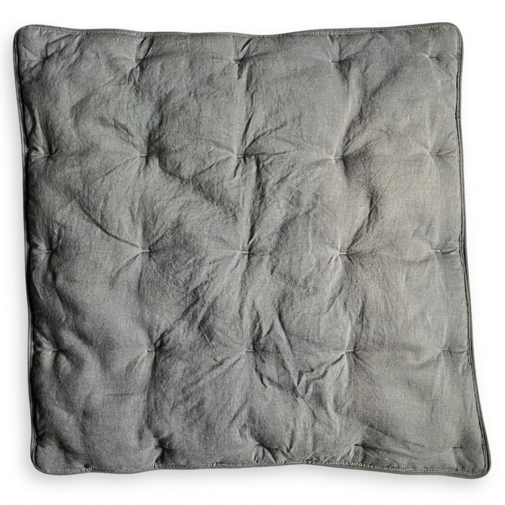 Pottery Barn Belgian Flax Linen Quilted Tufted Euro Sham Charcoal Gray 26x26